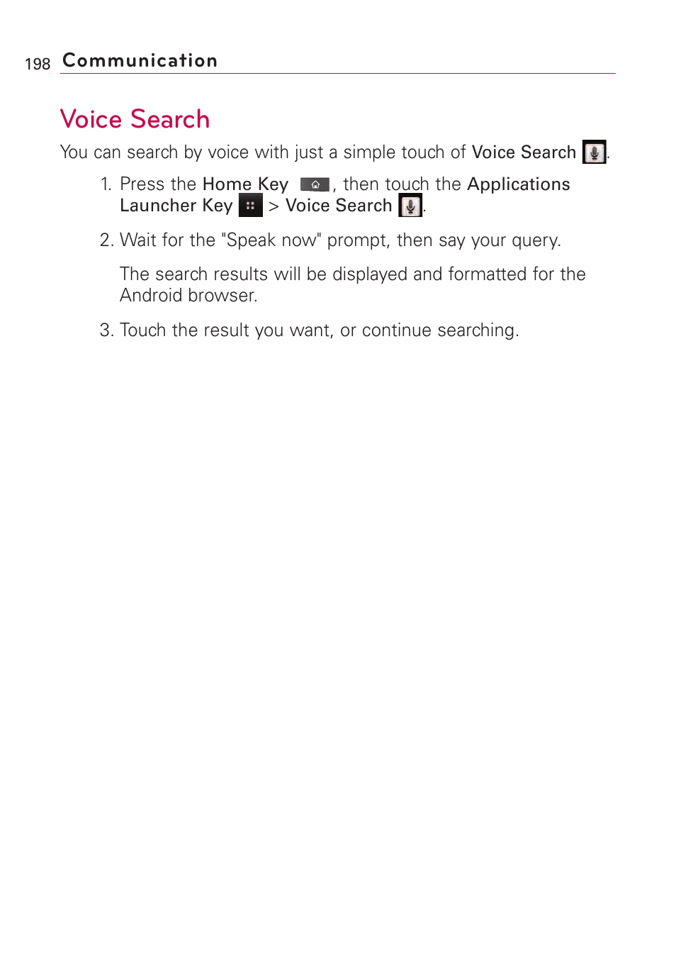 Voice search | LG VS660 User Manual | Page 200 / 692