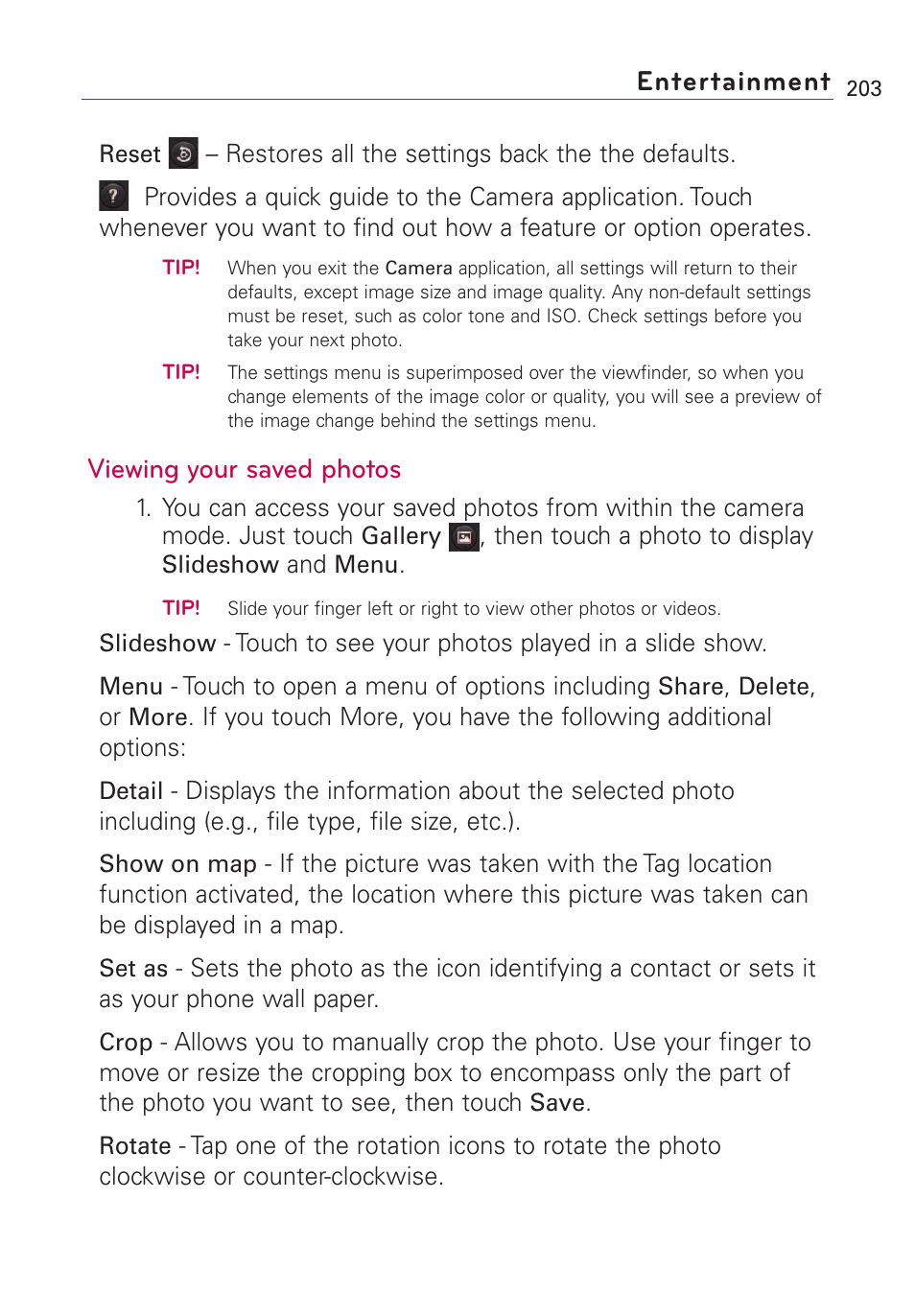 Viewing your saved photos, Entertainment | LG VS660 User Manual | Page 205 / 692