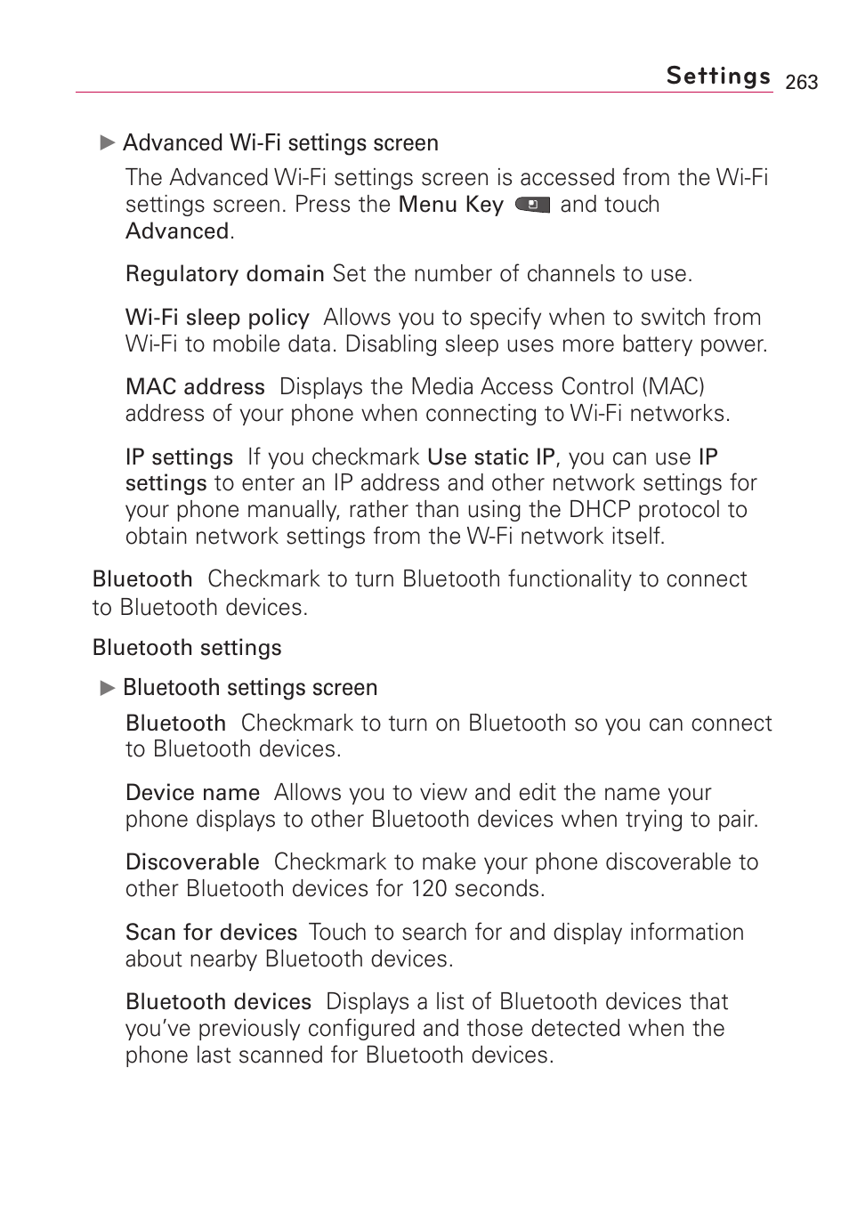 Settings | LG VS660 User Manual | Page 265 / 692
