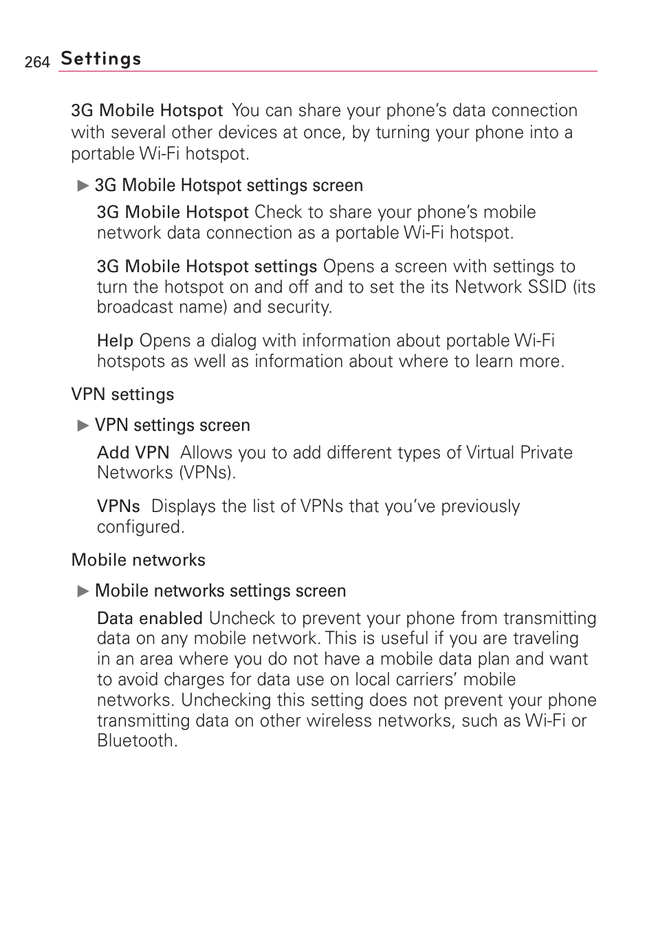 Settings | LG VS660 User Manual | Page 266 / 692