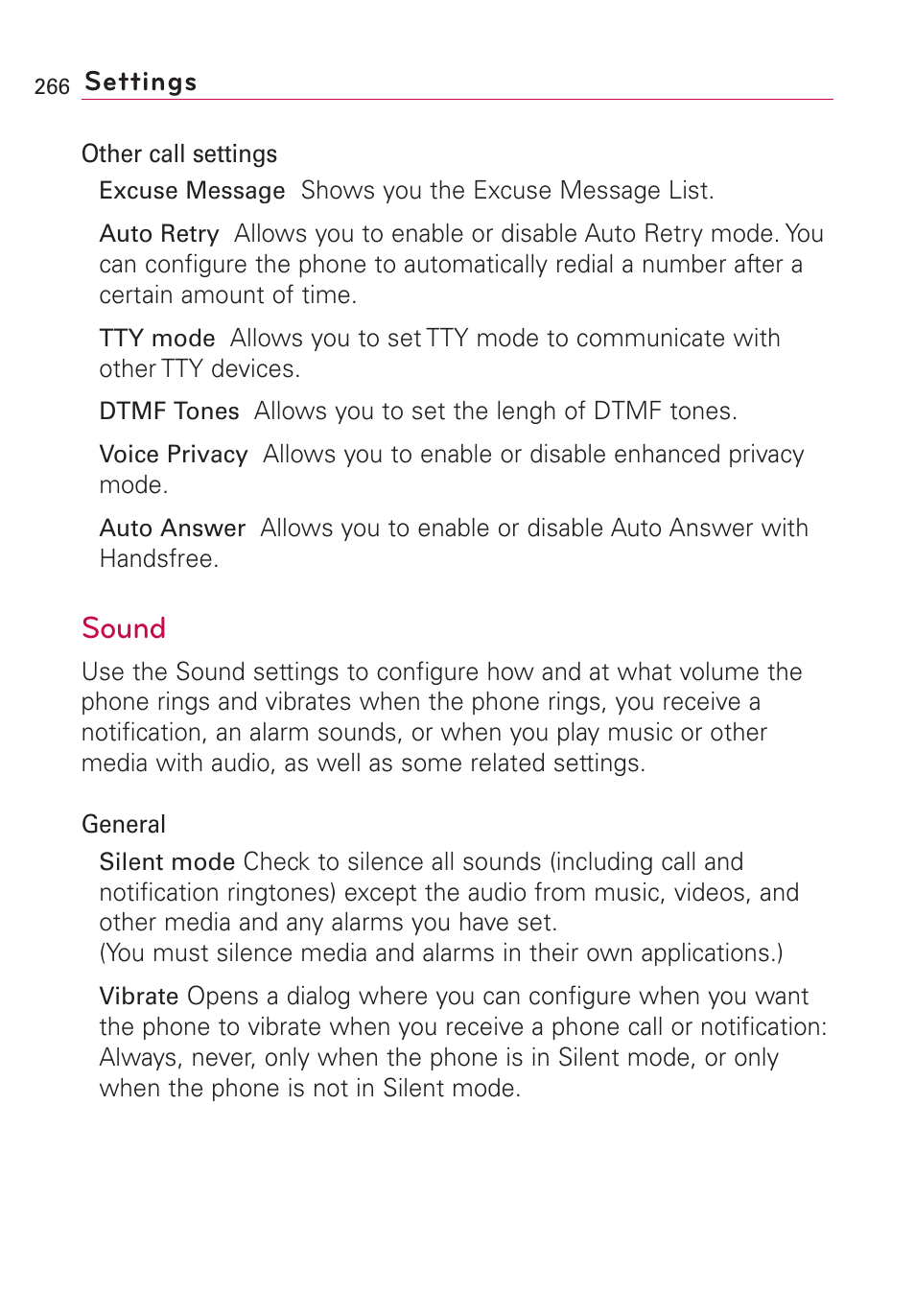 Sound | LG VS660 User Manual | Page 268 / 692