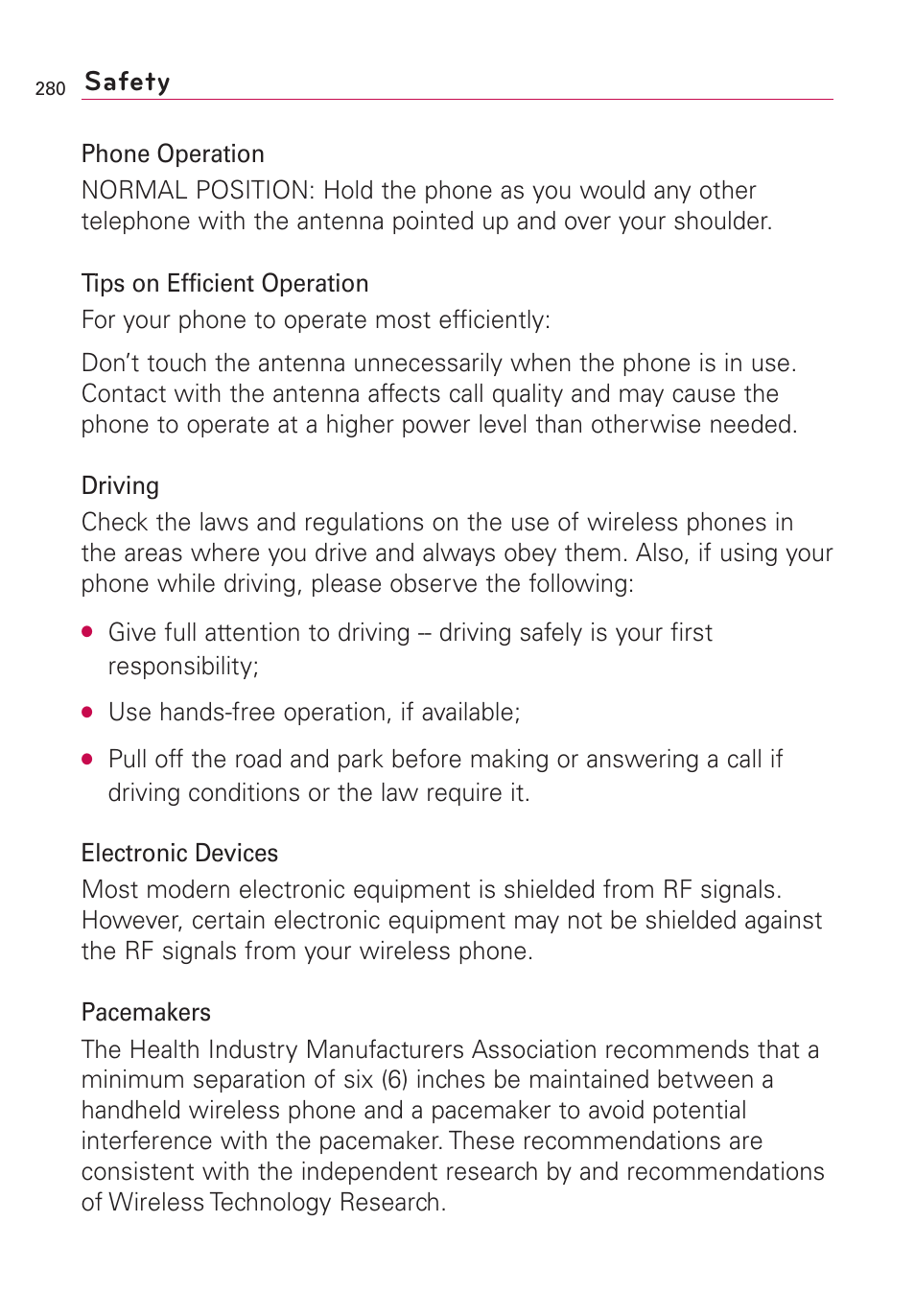 Safety | LG VS660 User Manual | Page 282 / 692