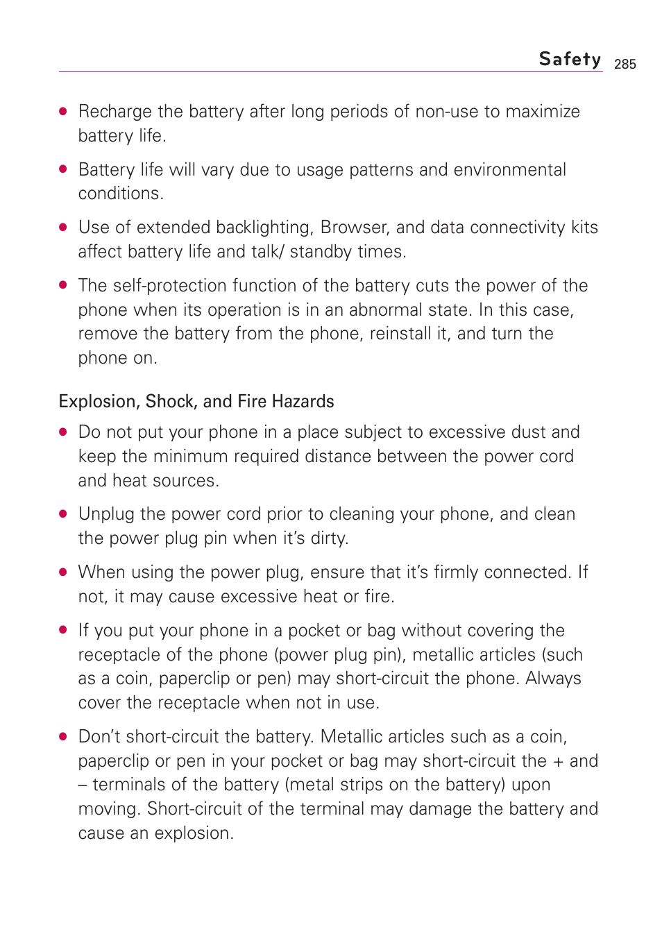 Safety | LG VS660 User Manual | Page 287 / 692