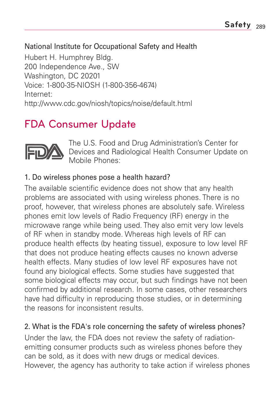 Fda consumer update | LG VS660 User Manual | Page 291 / 692