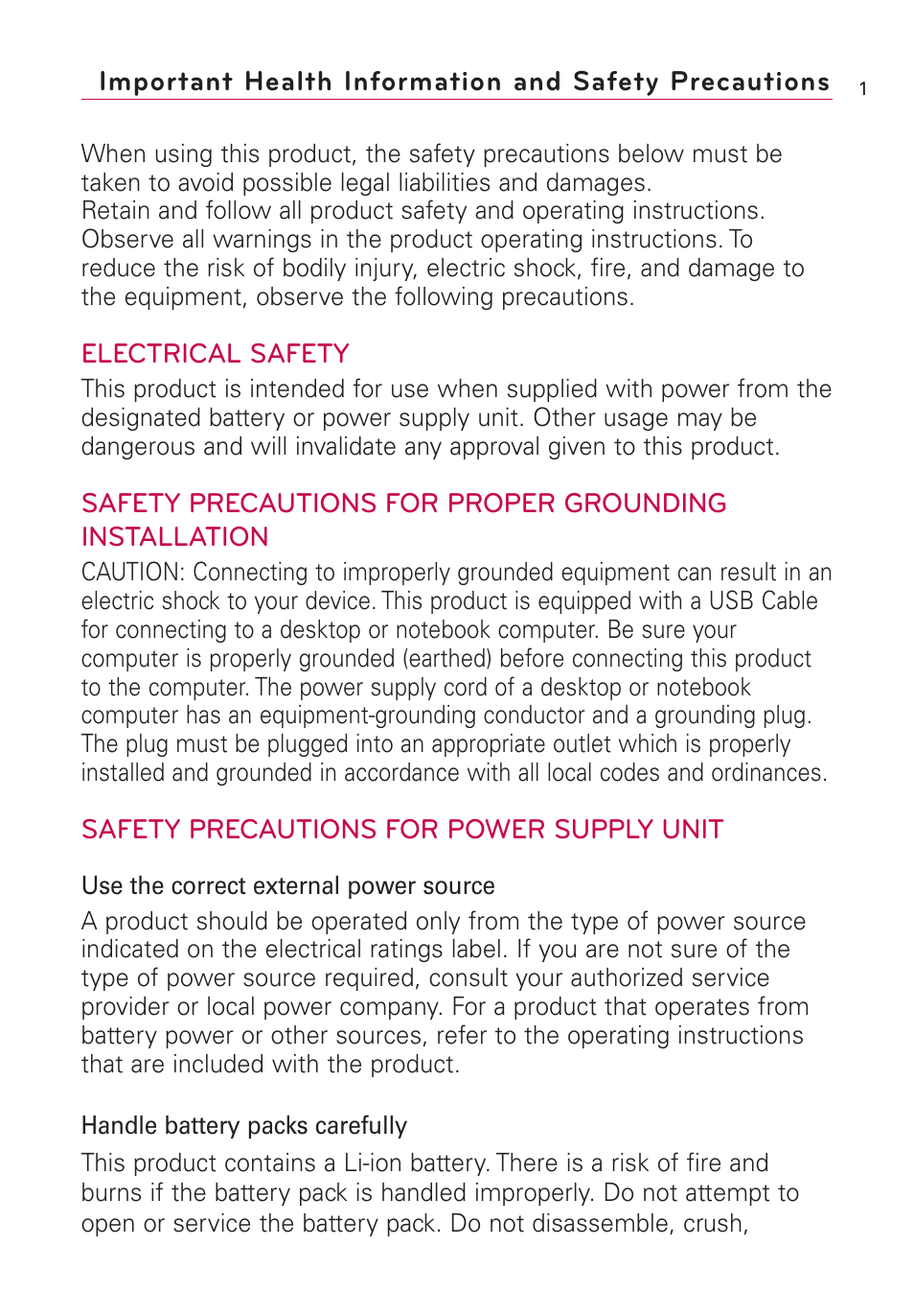 Important health information | LG VS660 User Manual | Page 3 / 692