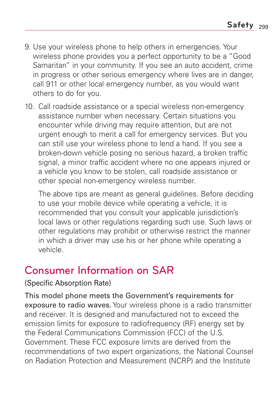 Consumer information on sar | LG VS660 User Manual | Page 301 / 692