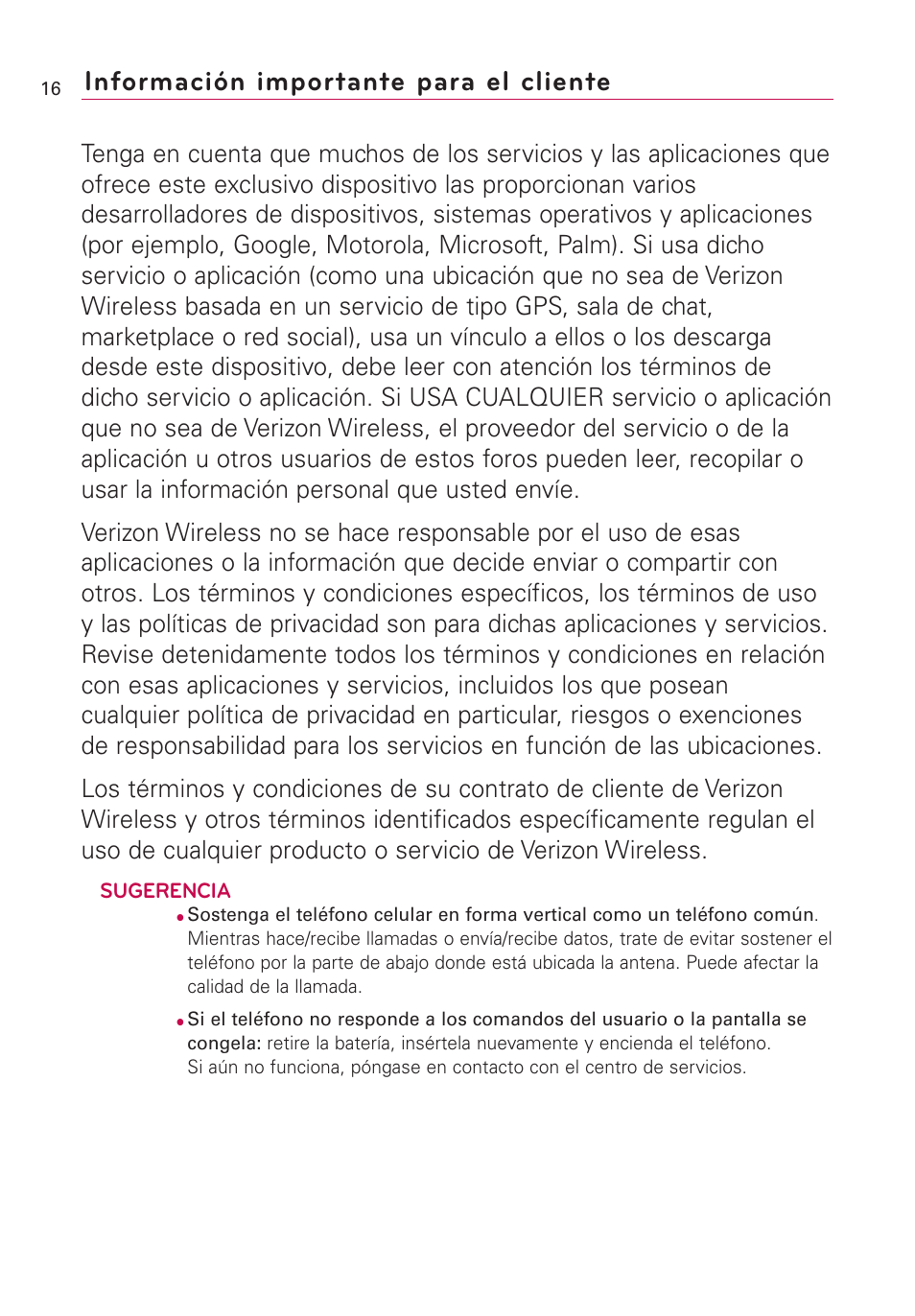 Información importante para, Información importante para el cliente | LG VS660 User Manual | Page 351 / 692