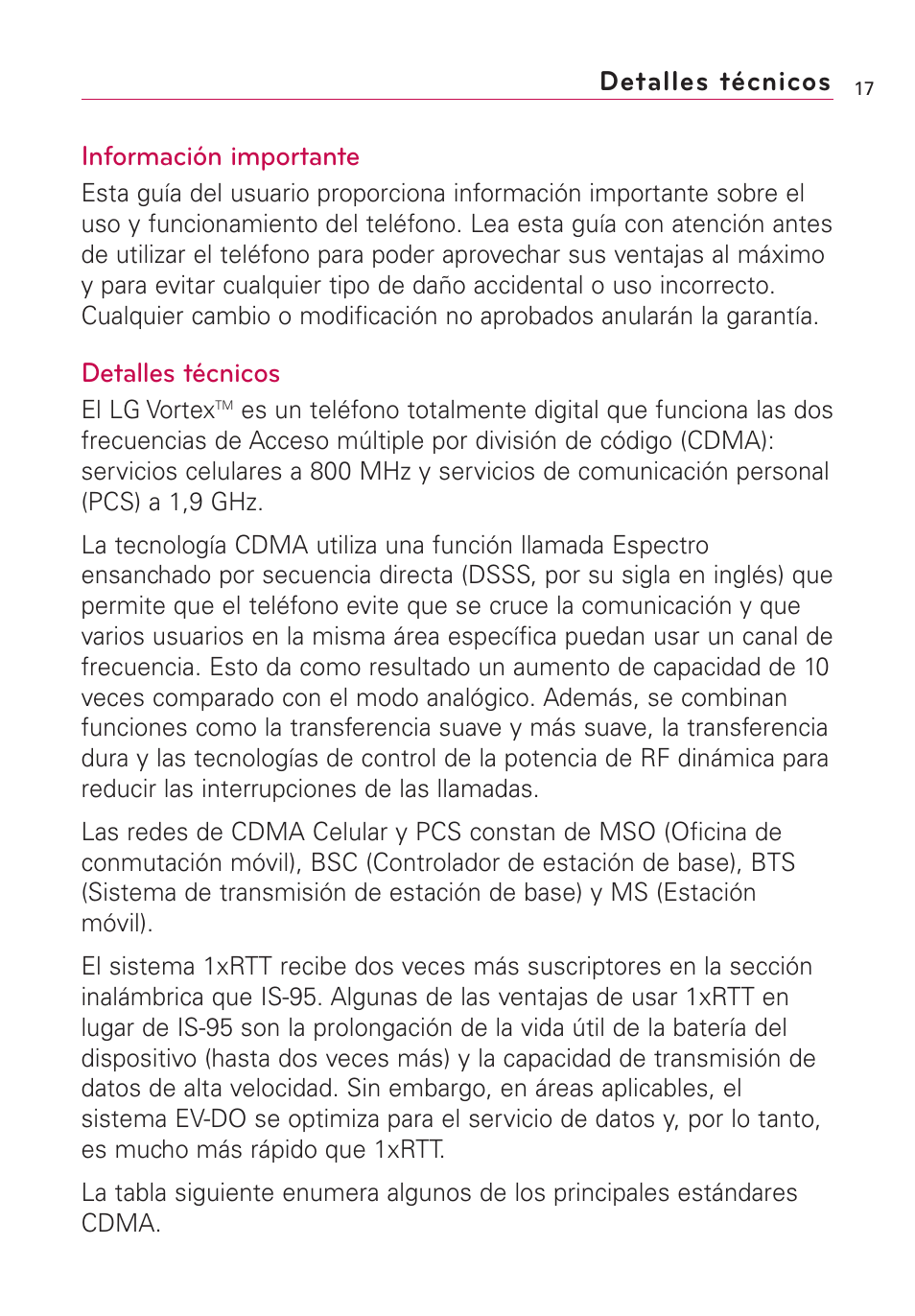 Detalles técnicos, Información importante | LG VS660 User Manual | Page 352 / 692