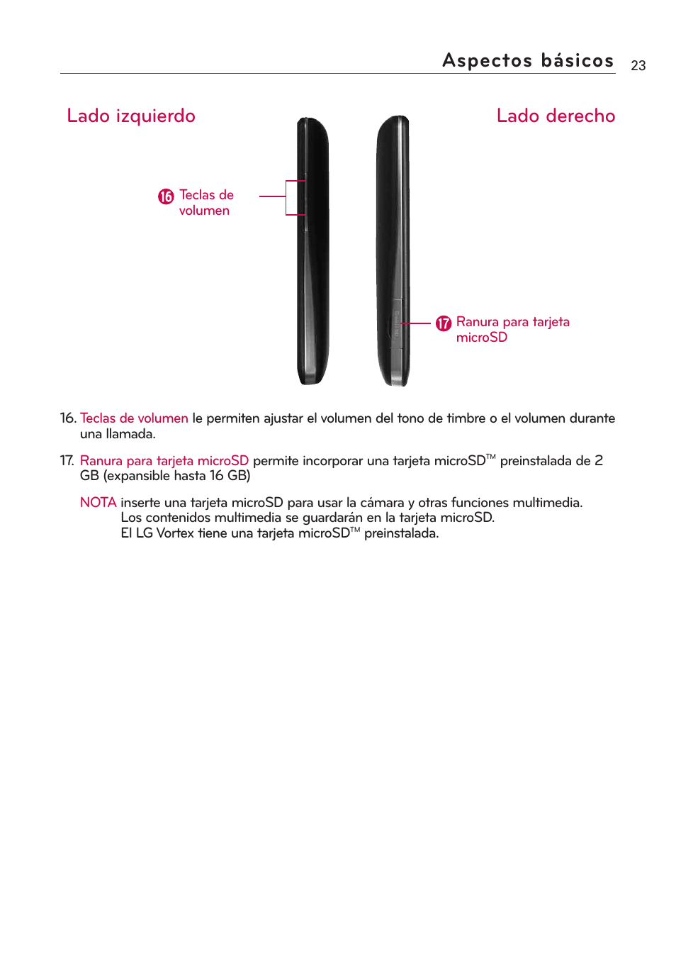 Aspectos básicos, Lado izquierdo lado derecho | LG VS660 User Manual | Page 358 / 692