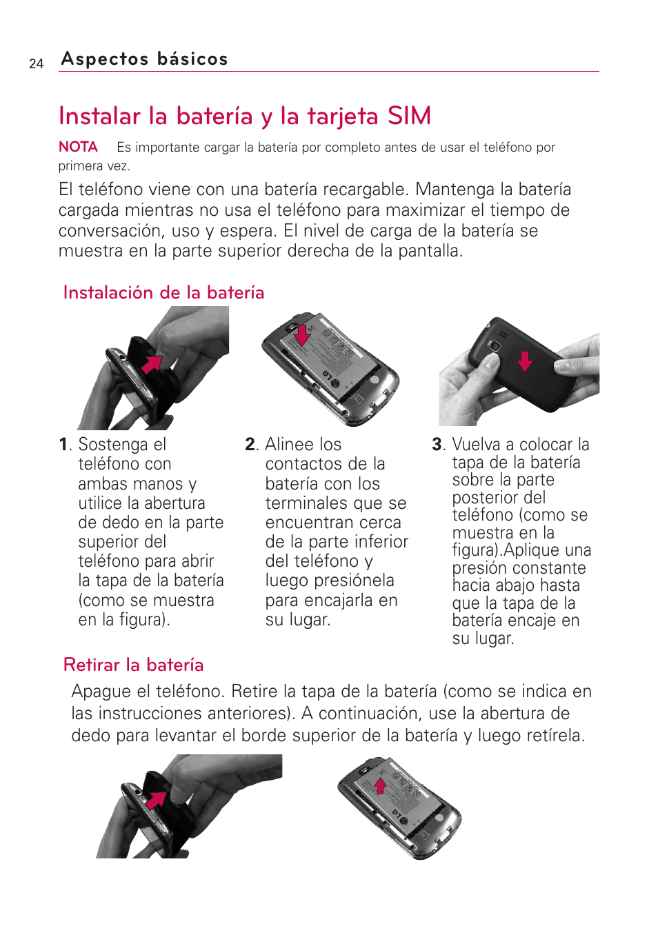 Instalar la batería y la tar, Instalar la batería y la tarjeta sim | LG VS660 User Manual | Page 359 / 692