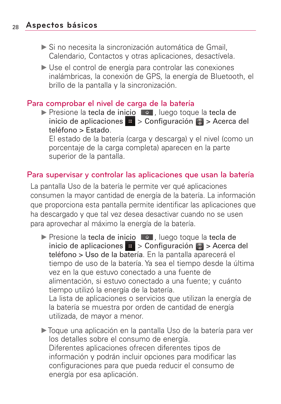 Aspectos básicos, Para comprobar el nivel de carga de la batería | LG VS660 User Manual | Page 363 / 692