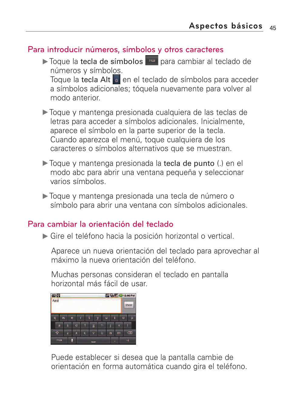 Para cambiar la orientación del teclado | LG VS660 User Manual | Page 380 / 692