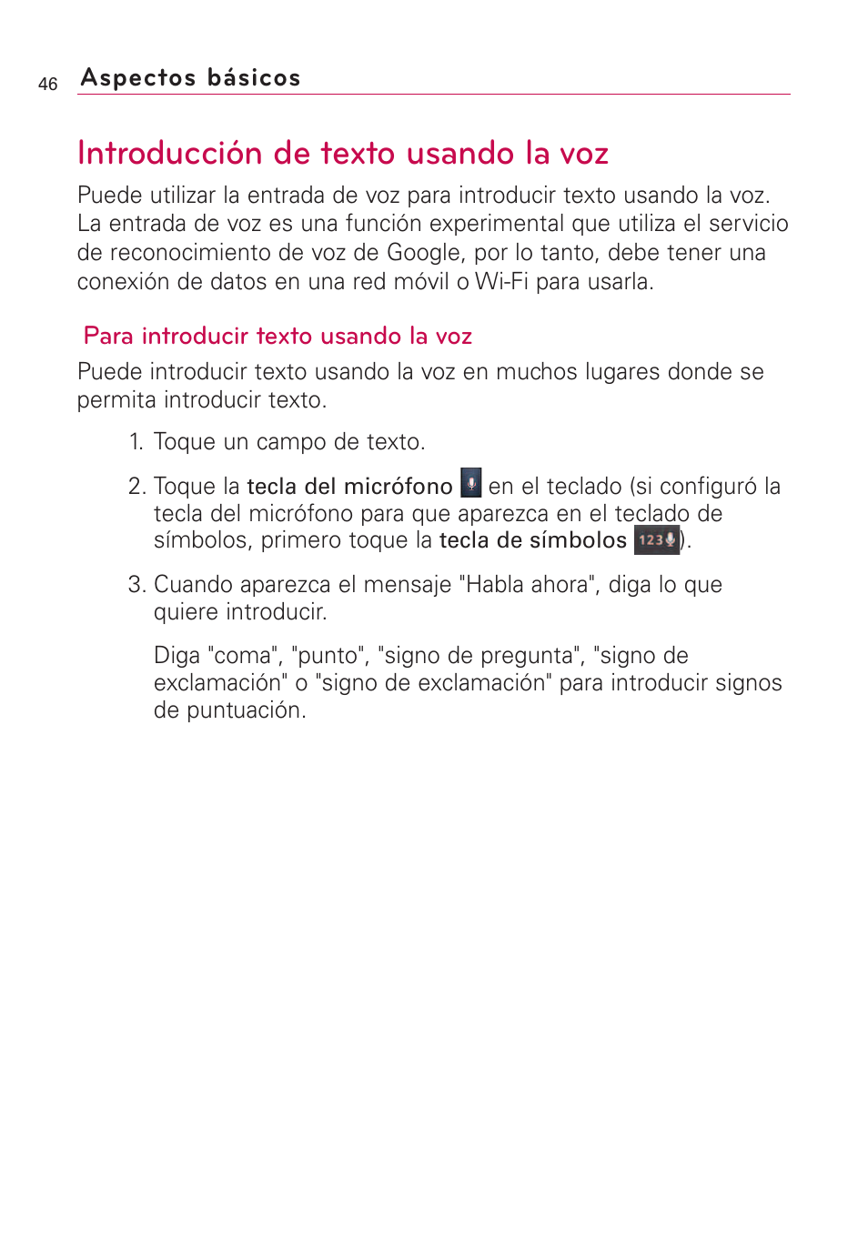 Introducción de texto usando, Introducción de texto usando la voz | LG VS660 User Manual | Page 381 / 692