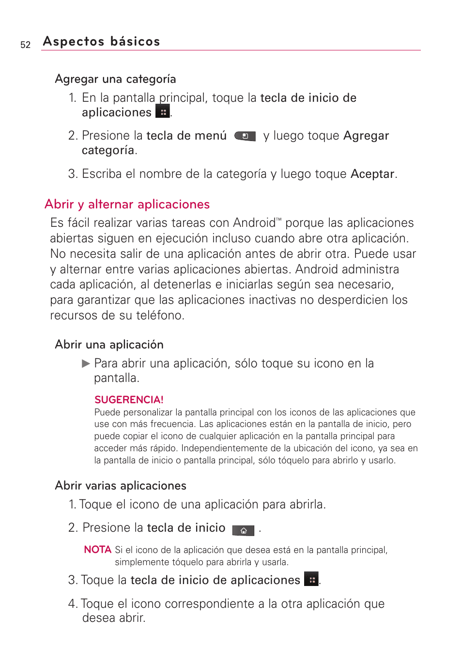 Abrir y alternar aplicaciones, Aspectos básicos | LG VS660 User Manual | Page 387 / 692