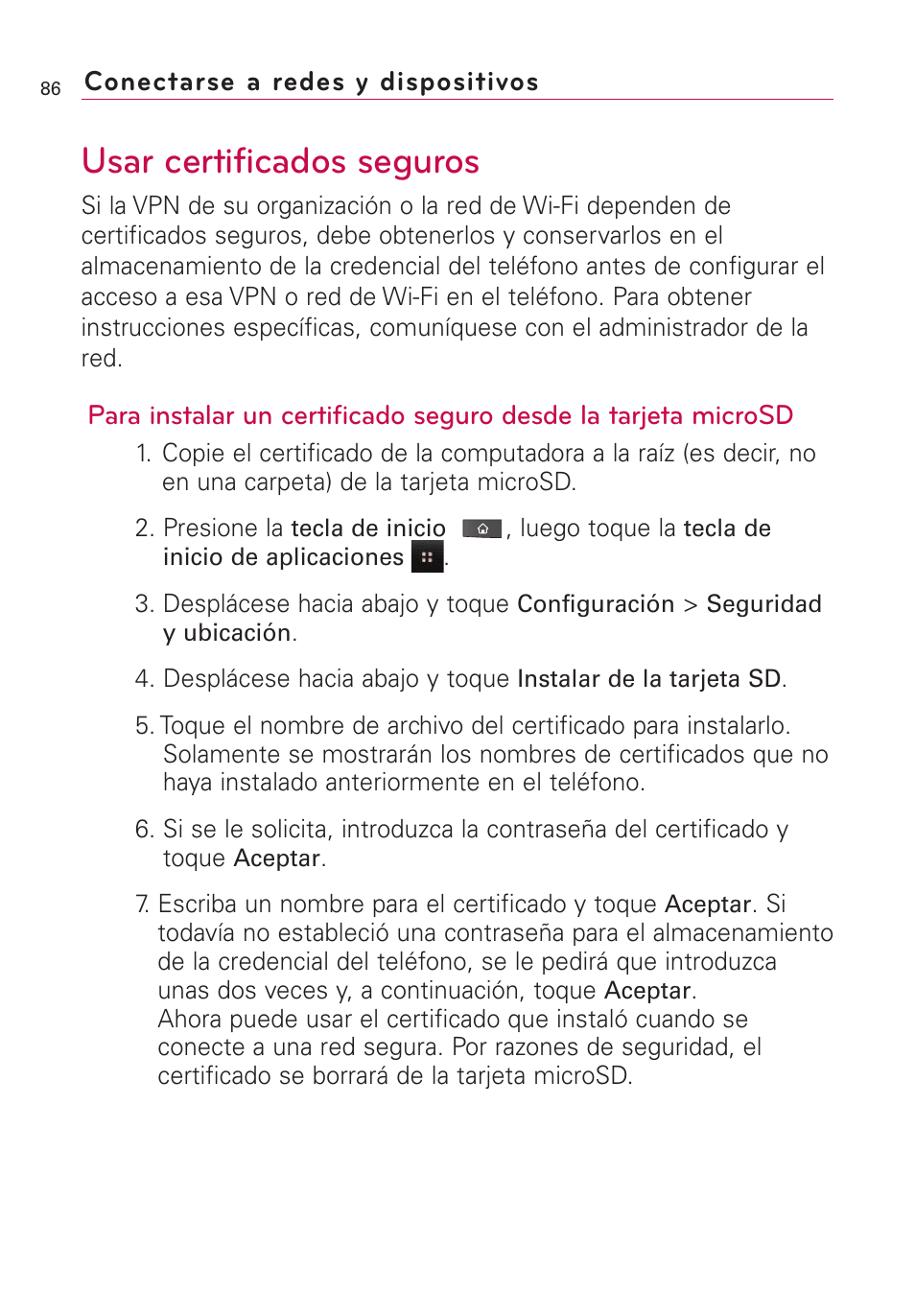 Usar certificados seguros | LG VS660 User Manual | Page 421 / 692