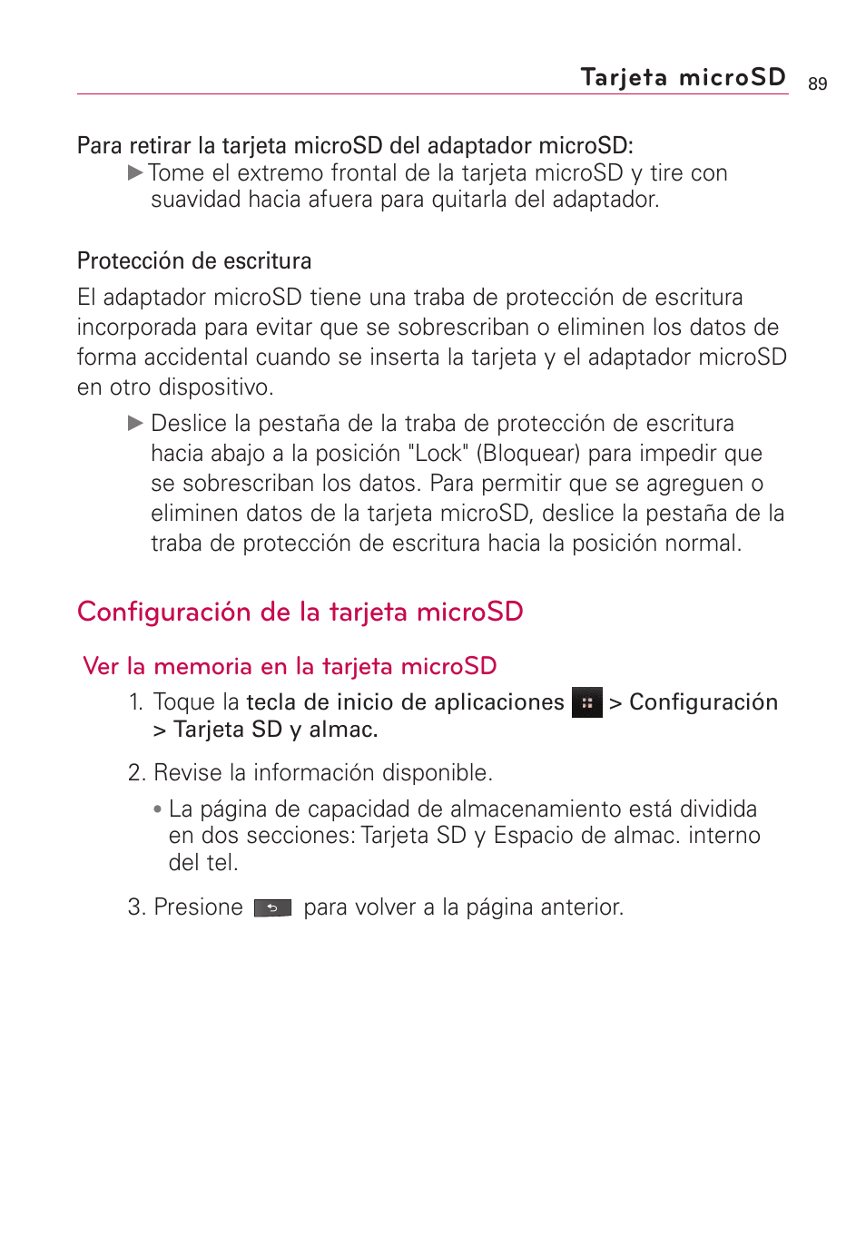 Configuración de la tarjeta, Configuración de la tarjeta microsd, Tarjeta microsd | LG VS660 User Manual | Page 424 / 692