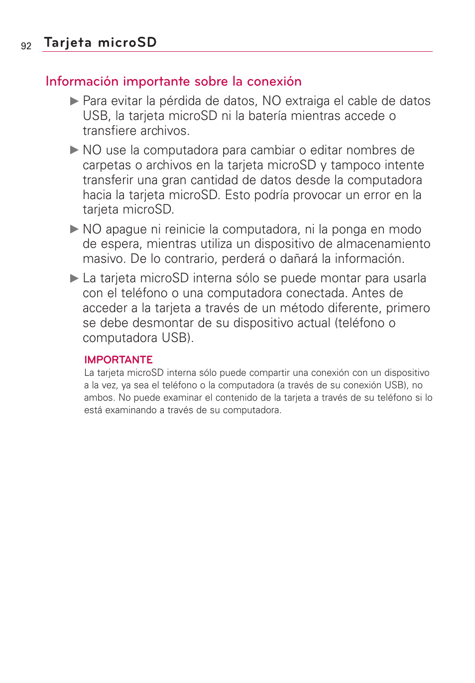 Información importante sobre la conexión, Tarjeta microsd | LG VS660 User Manual | Page 427 / 692