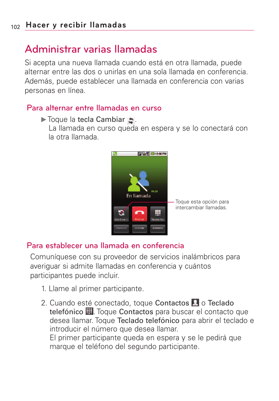 Administrar varias llamadas | LG VS660 User Manual | Page 437 / 692