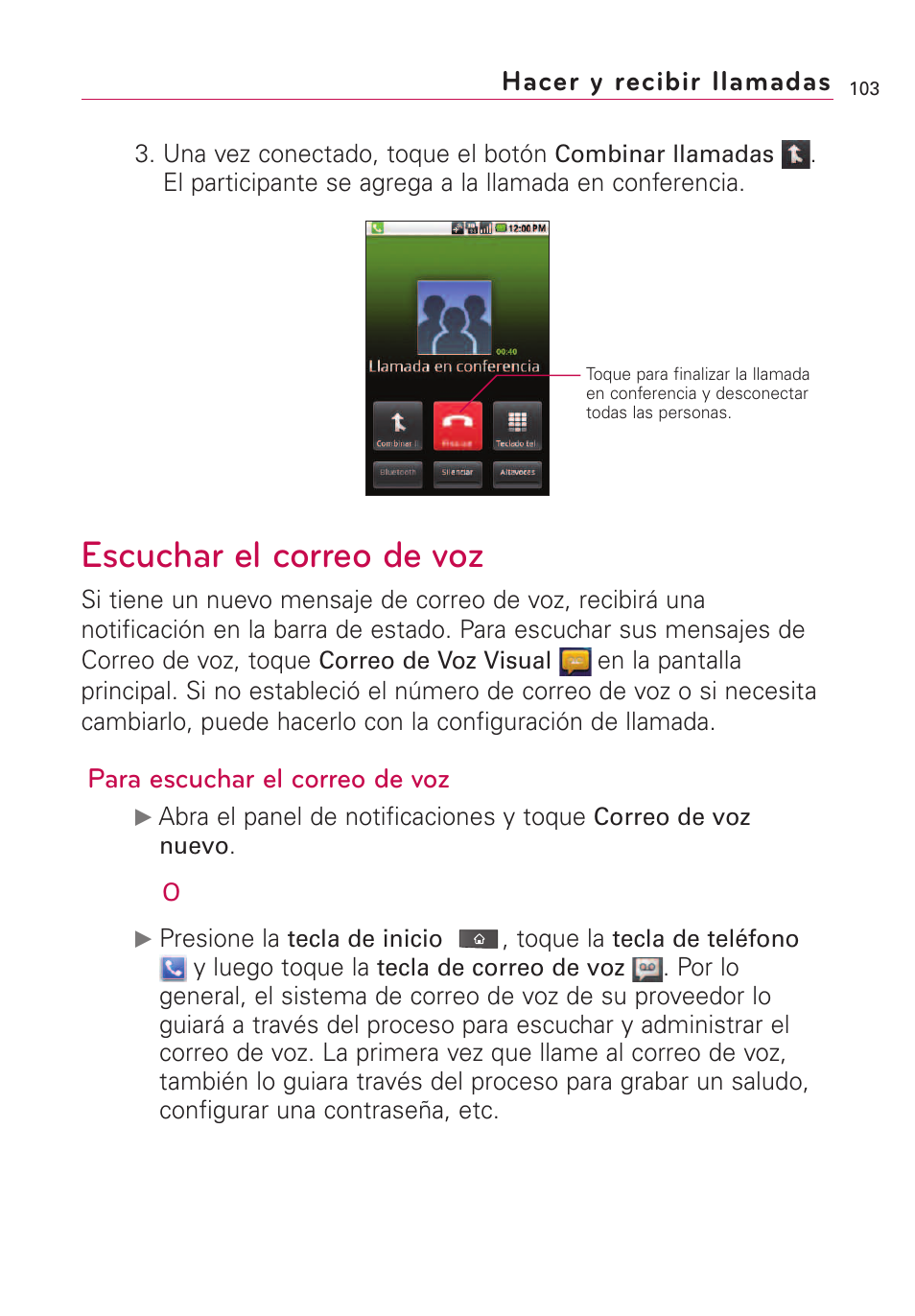 Escuchar el correo de voz, Para escuchar el correo de voz, Hacer y recibir llamadas | LG VS660 User Manual | Page 438 / 692