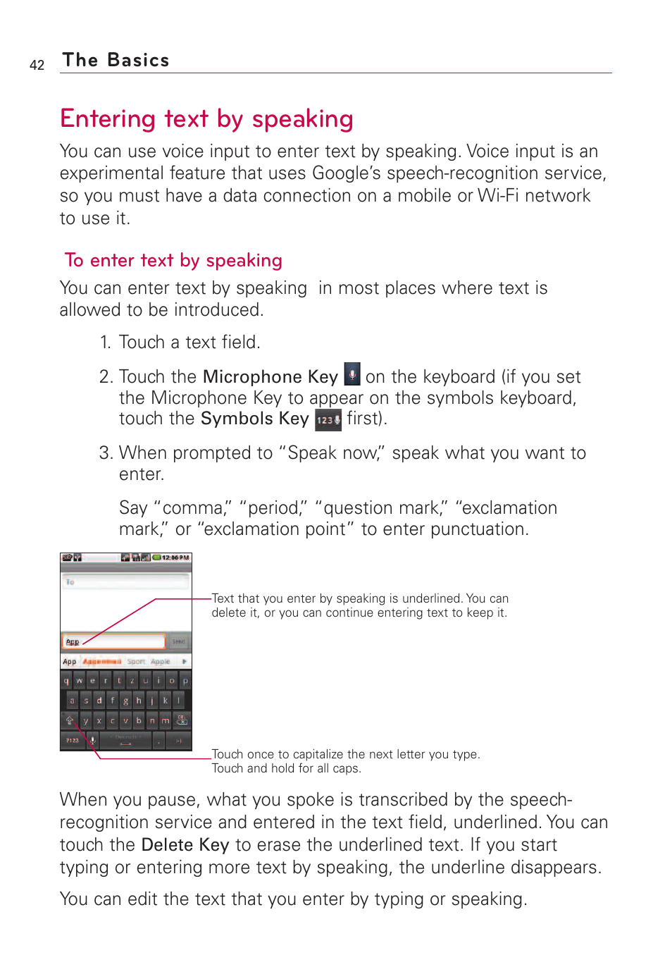 Entering text by speaking | LG VS660 User Manual | Page 44 / 692