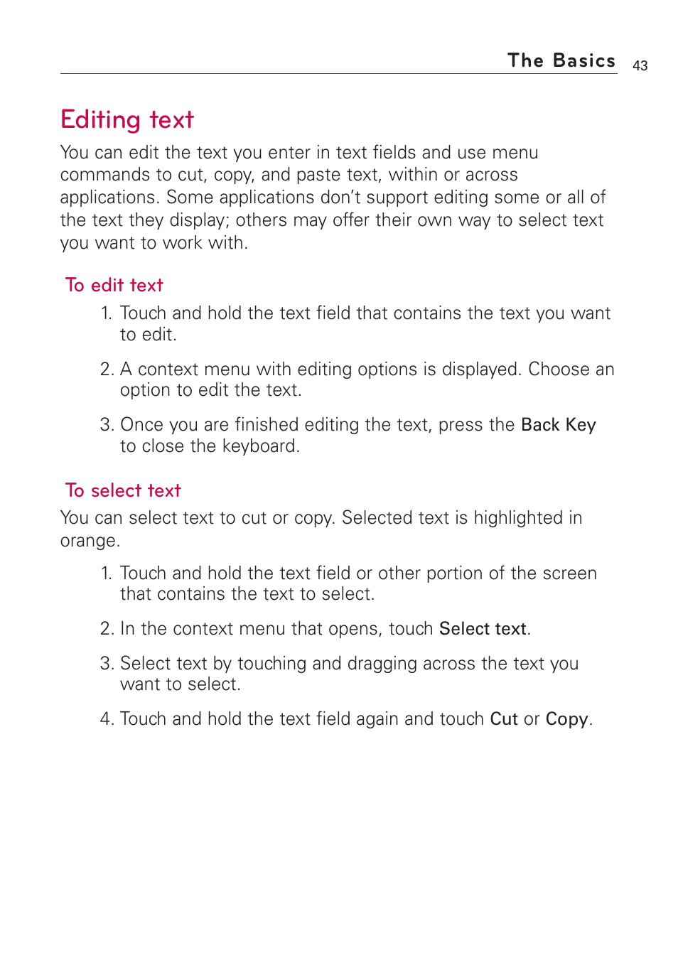 Editing text | LG VS660 User Manual | Page 45 / 692