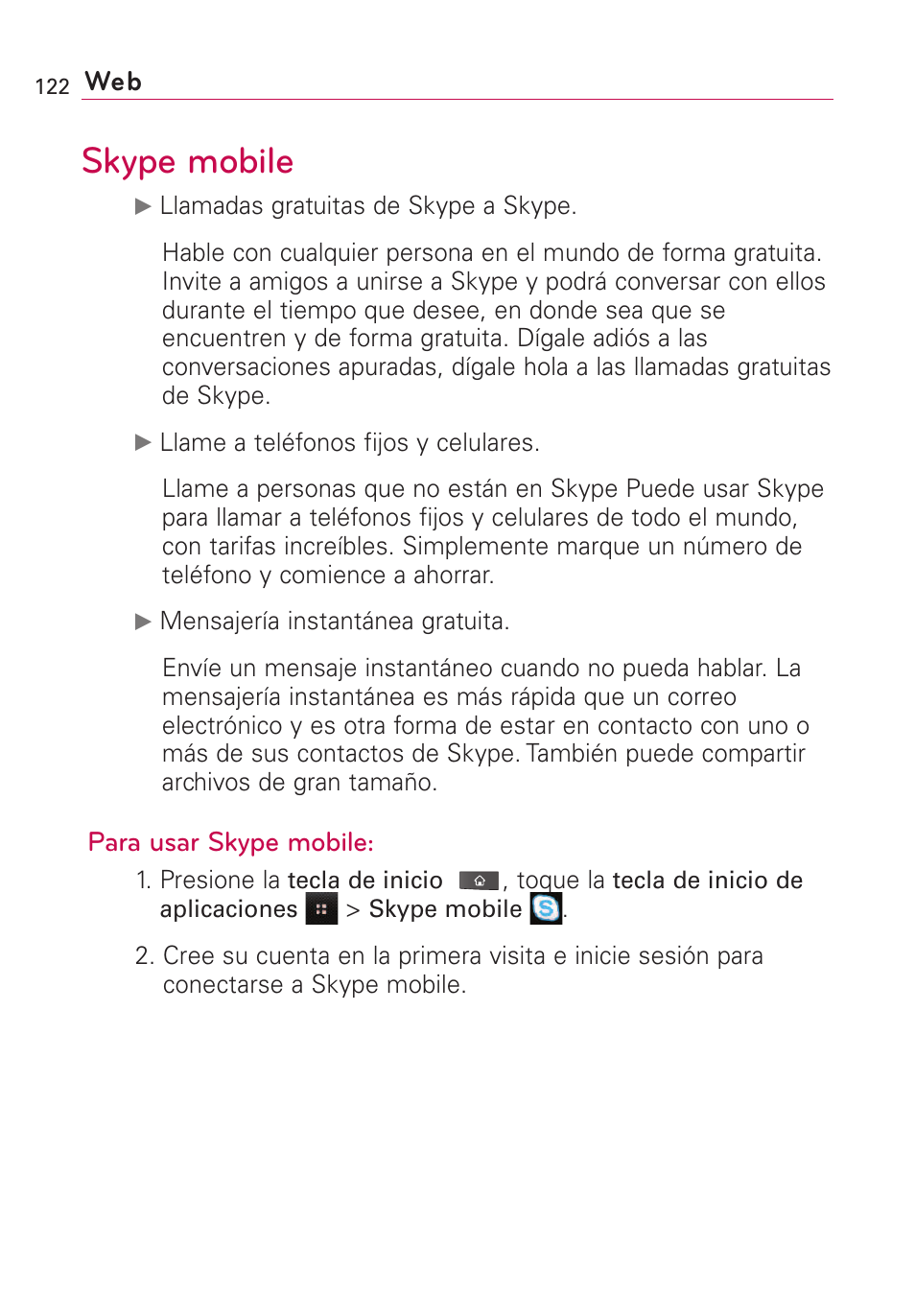 Skype mobile, Para usar skype mobile | LG VS660 User Manual | Page 457 / 692