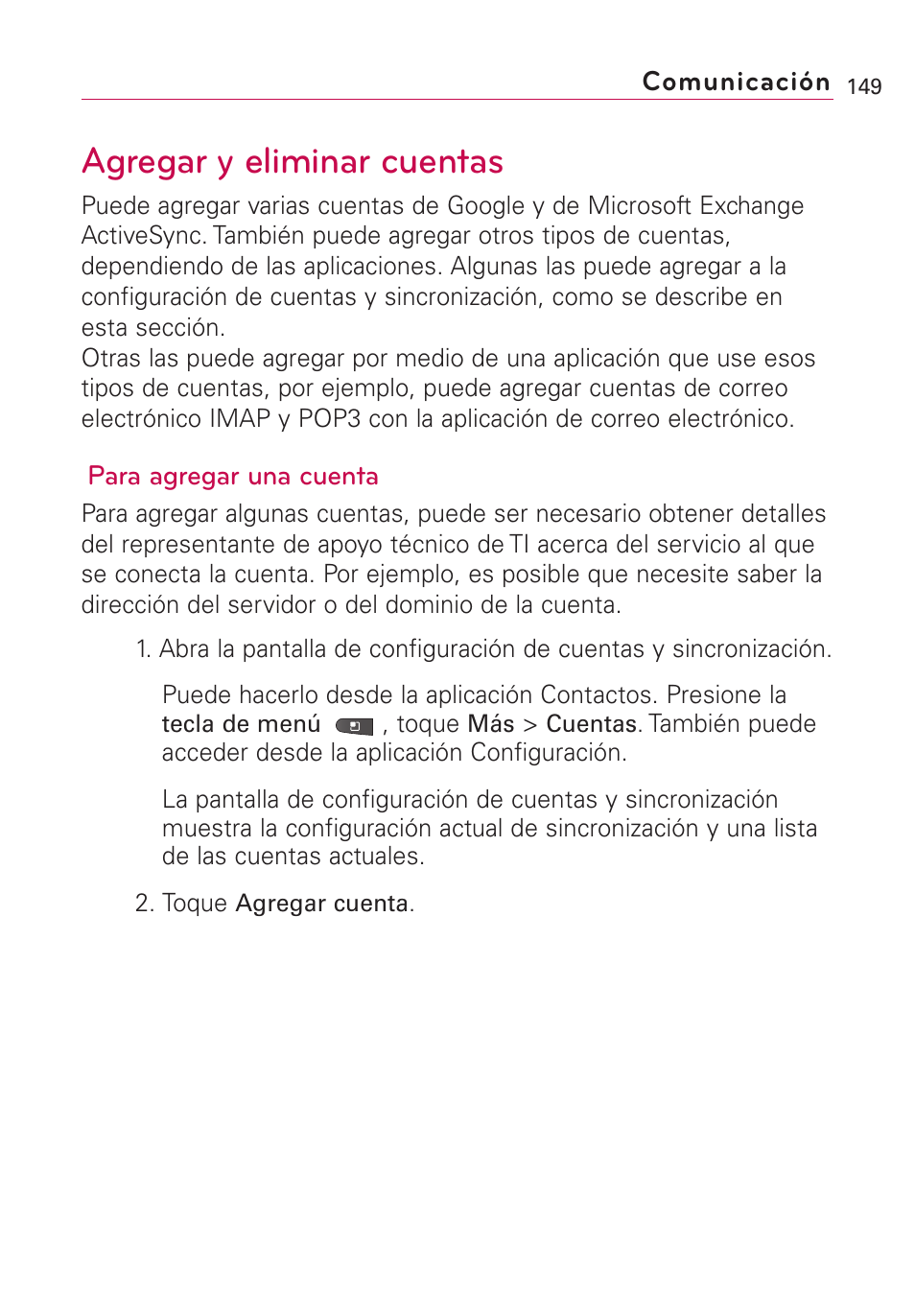 Agregar y eliminar cuentas | LG VS660 User Manual | Page 484 / 692