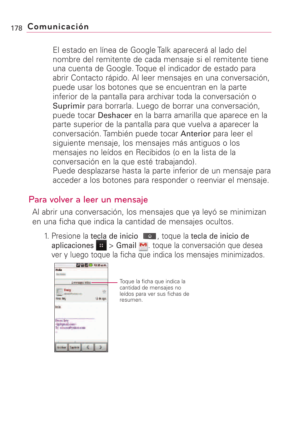 Para volver a leer un mensaje, Comunicación | LG VS660 User Manual | Page 513 / 692