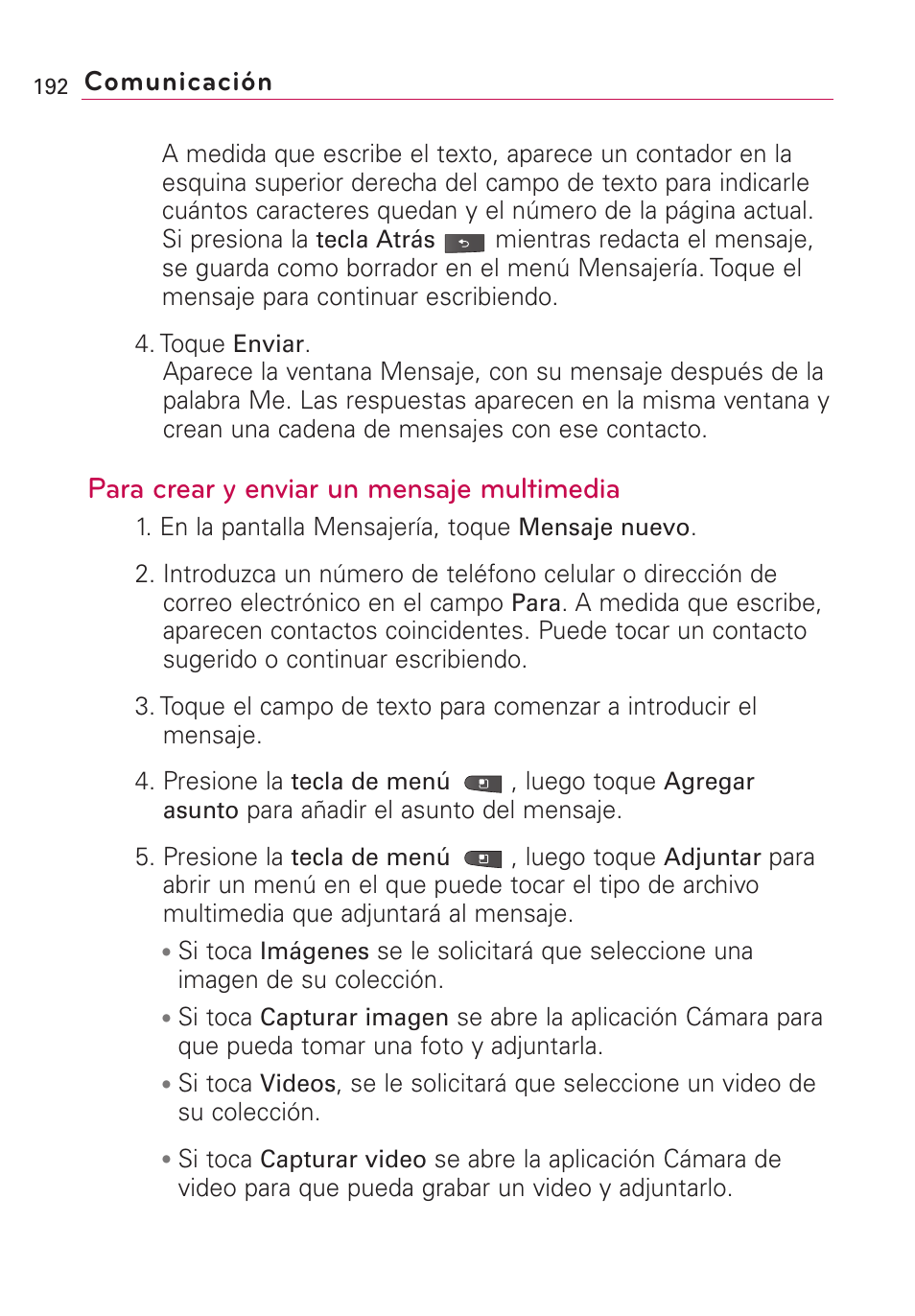 Para crear y enviar un mensaje multimedia, Comunicación | LG VS660 User Manual | Page 527 / 692