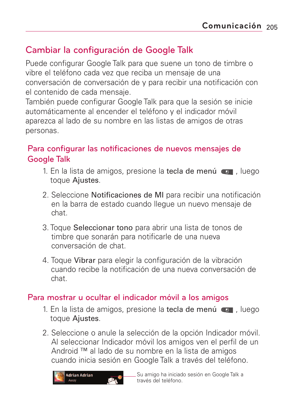 Cambiar la configuración de, Cambiar la configuración de google talk | LG VS660 User Manual | Page 540 / 692
