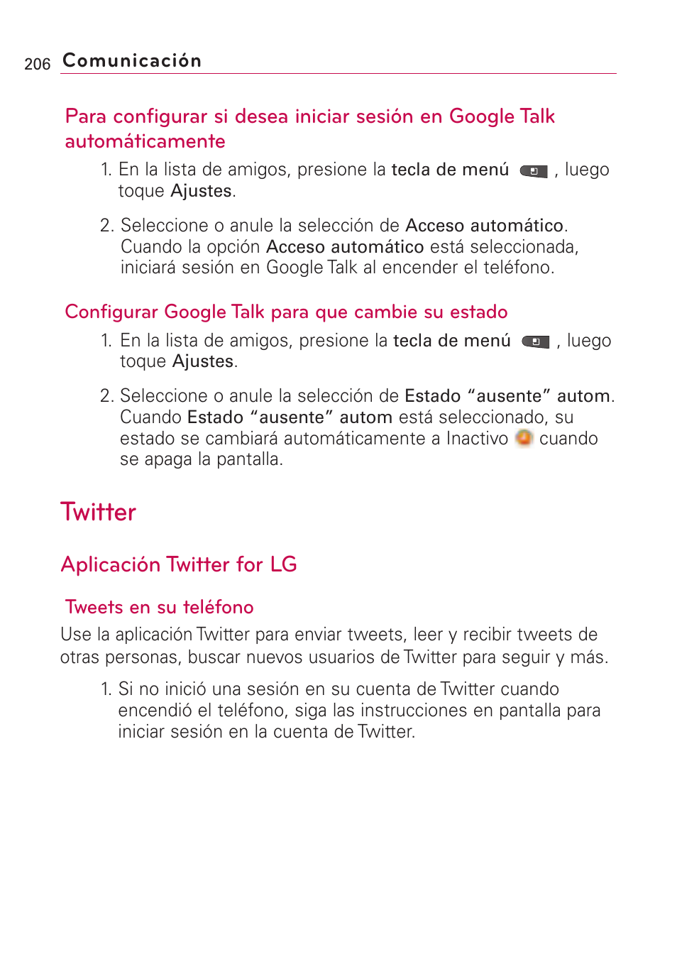 Twitter, Aplicación twitter for lg | LG VS660 User Manual | Page 541 / 692