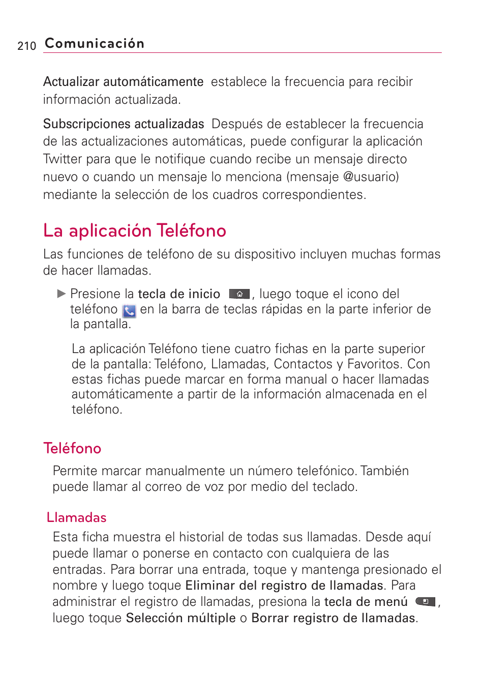La aplicación teléfono, Teléfono | LG VS660 User Manual | Page 545 / 692