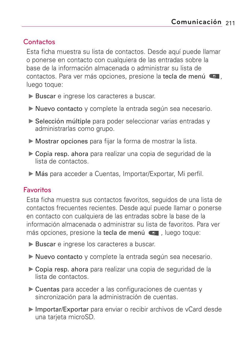 Comunicación contactos, Favoritos | LG VS660 User Manual | Page 546 / 692