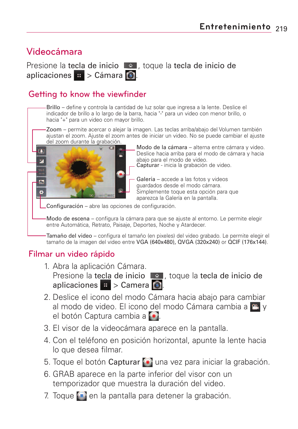 Videocámara, Entretenimiento | LG VS660 User Manual | Page 554 / 692