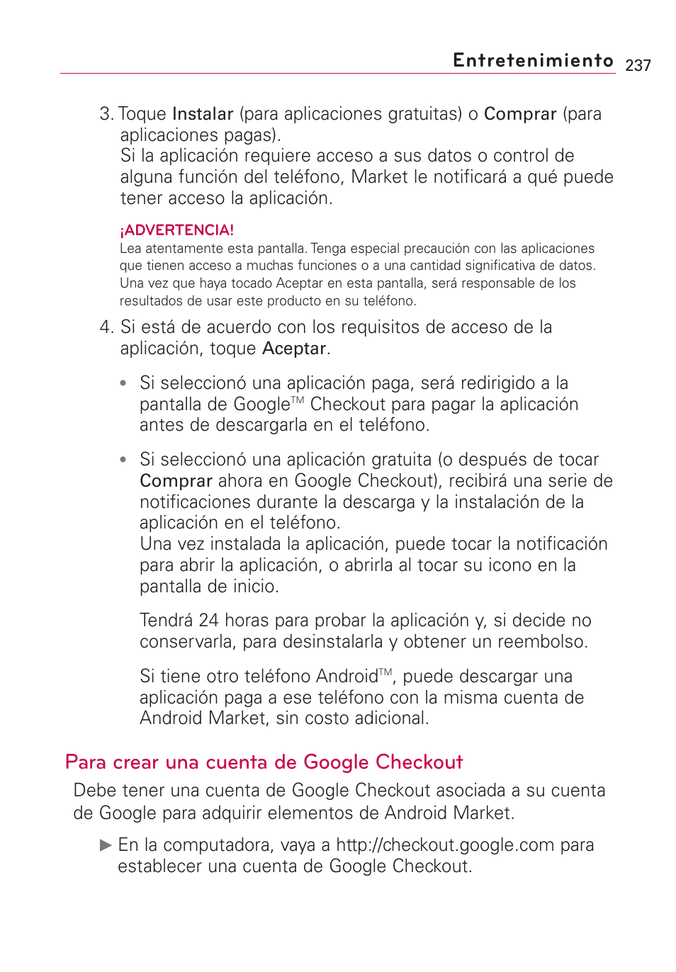 Para crear una cuenta de google checkout, Entretenimiento | LG VS660 User Manual | Page 572 / 692