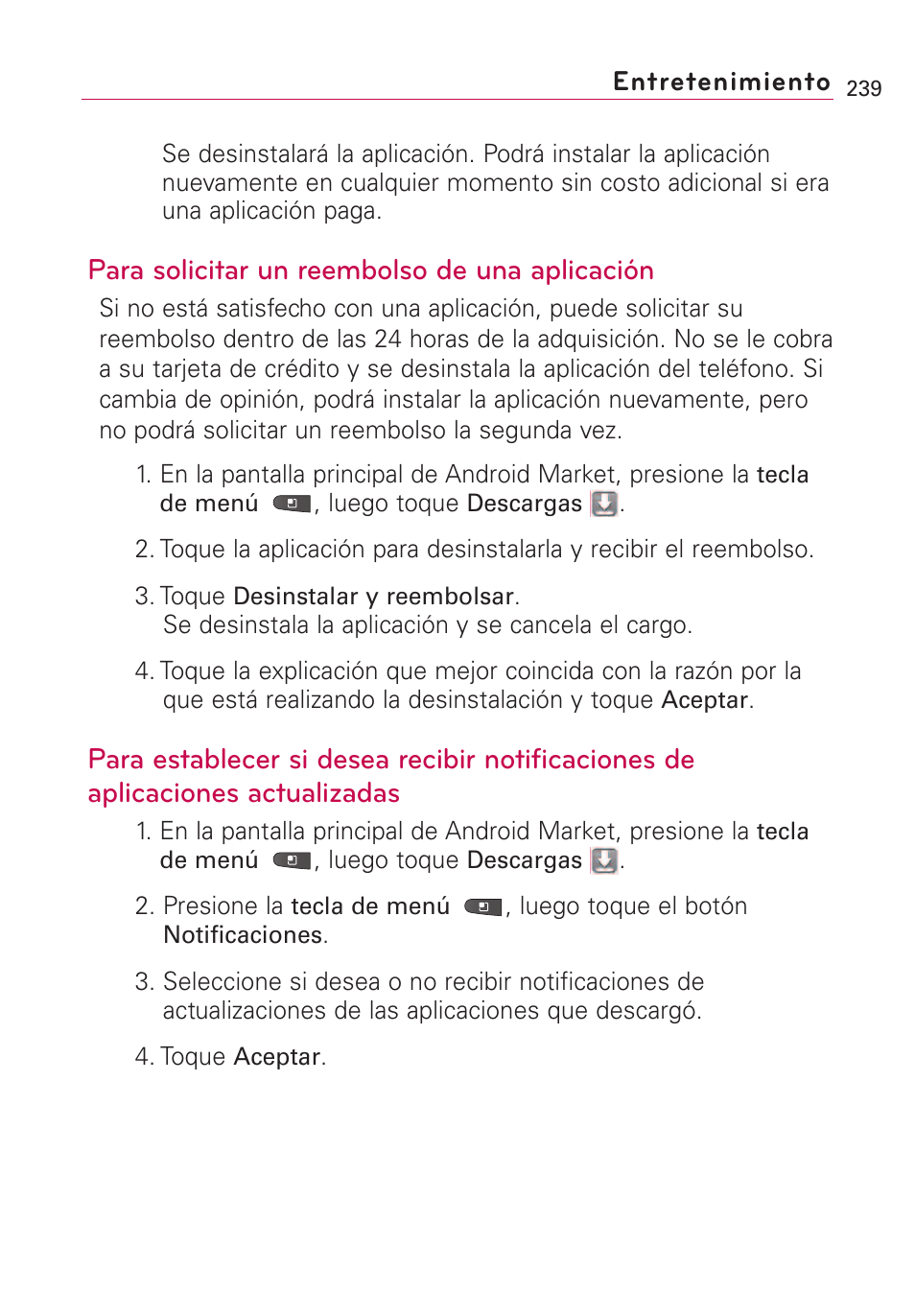 Para solicitar un reembolso de una aplicación | LG VS660 User Manual | Page 574 / 692