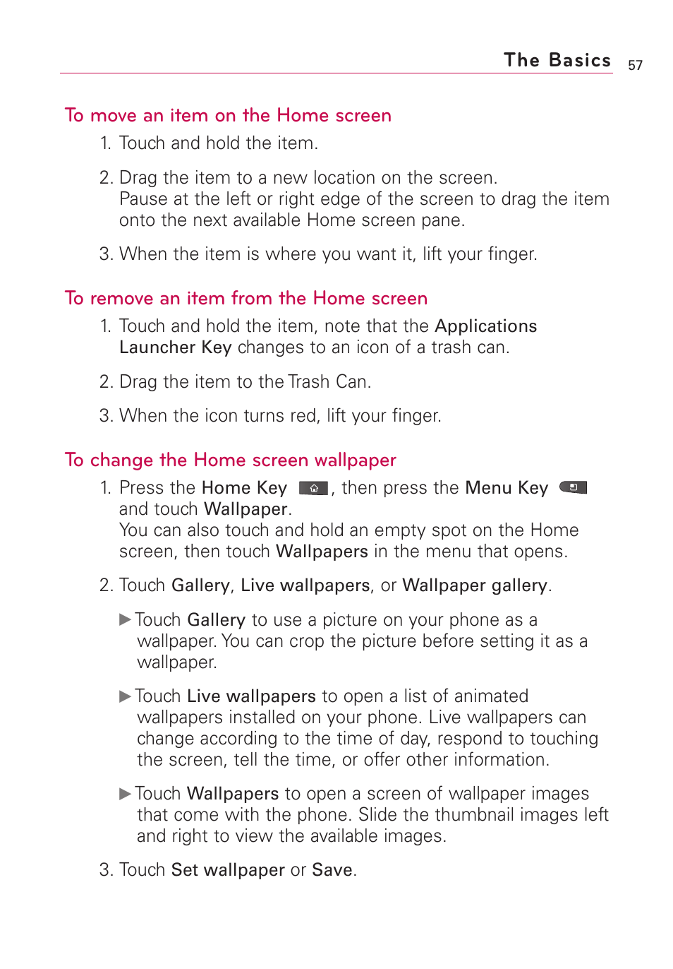 The basics | LG VS660 User Manual | Page 59 / 692