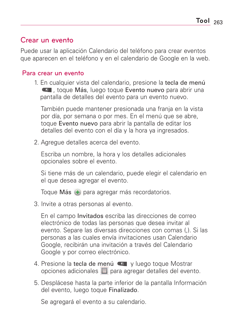 Crear un evento | LG VS660 User Manual | Page 598 / 692