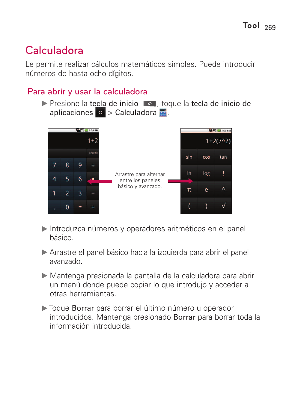 Calculadora, Para abrir y usar la calculadora, Tool | LG VS660 User Manual | Page 604 / 692