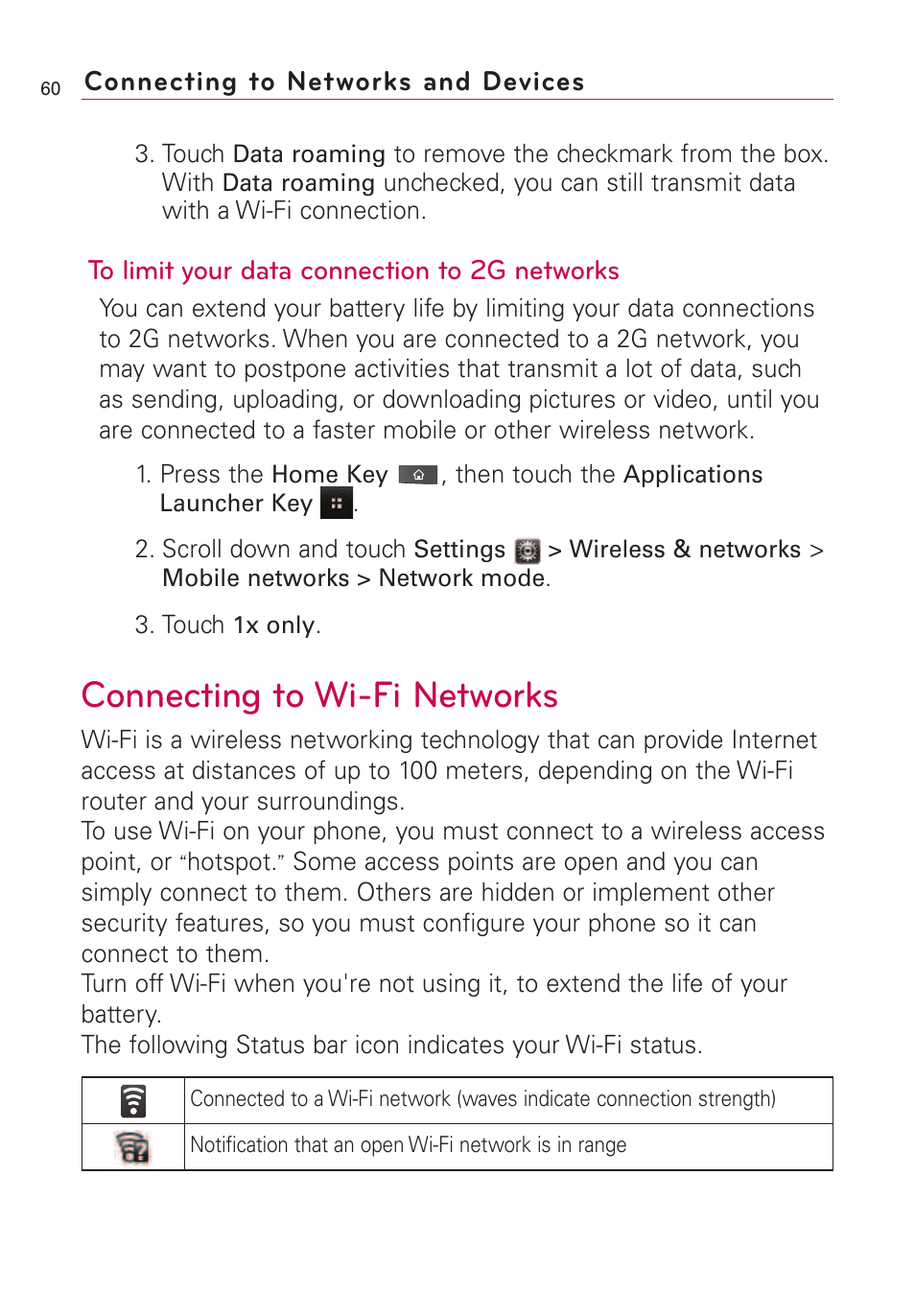 Connecting to wi-fi networks | LG VS660 User Manual | Page 62 / 692