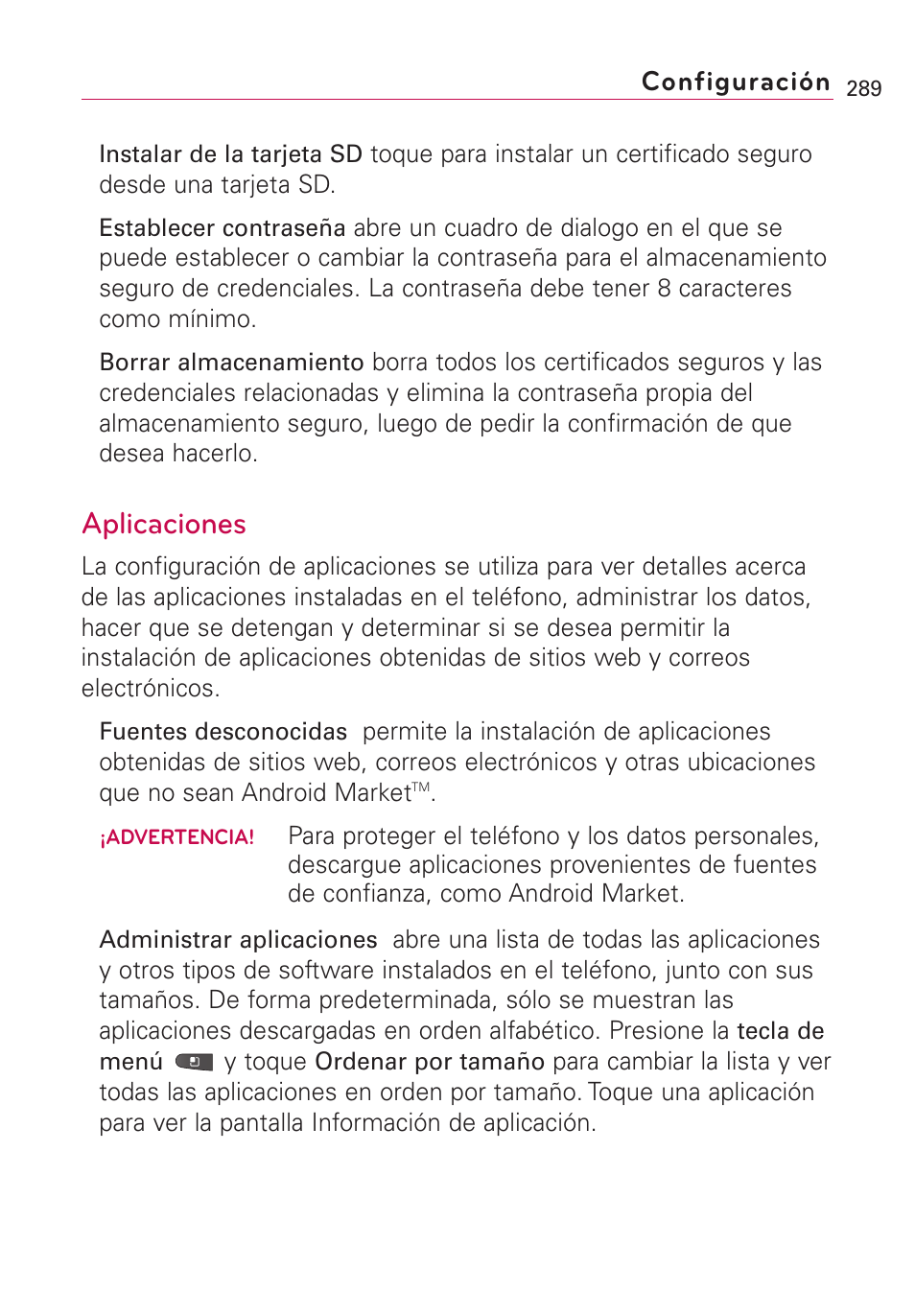 Aplicaciones, Configuración | LG VS660 User Manual | Page 624 / 692