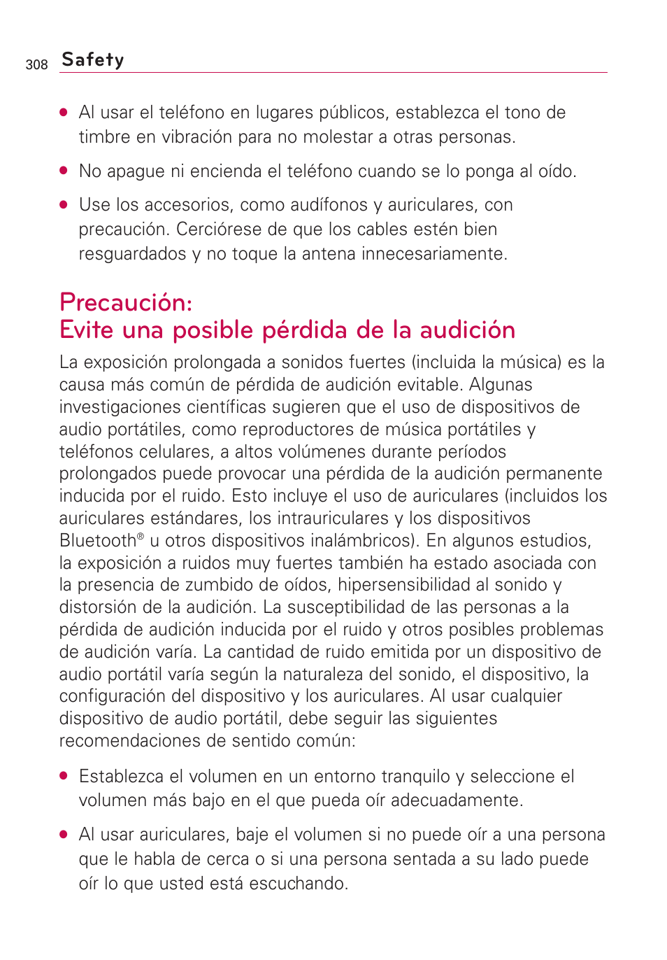 Precaución:evite una posible, Safety | LG VS660 User Manual | Page 643 / 692