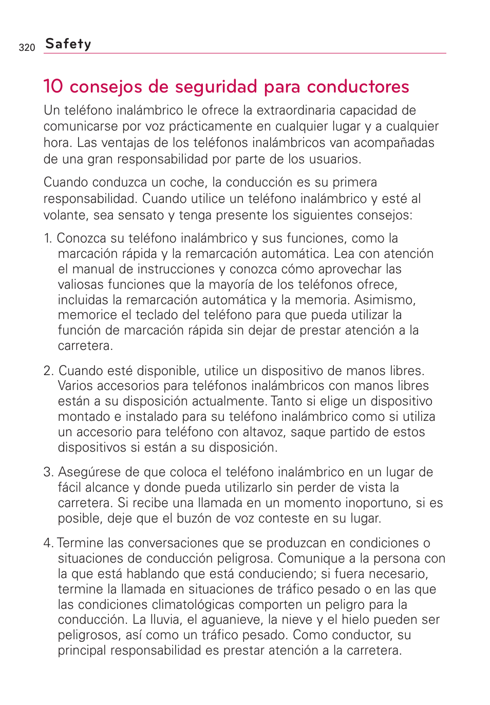 10 consejos de seguridad par, 10 consejos de seguridad para conductores | LG VS660 User Manual | Page 655 / 692