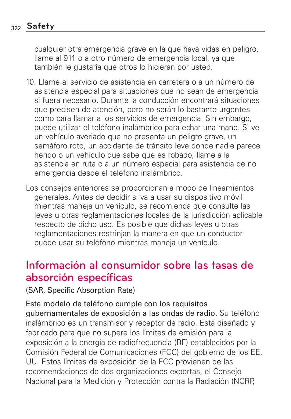 Información al consumidor so, Específicas(sar, specific absorption rate) | LG VS660 User Manual | Page 657 / 692