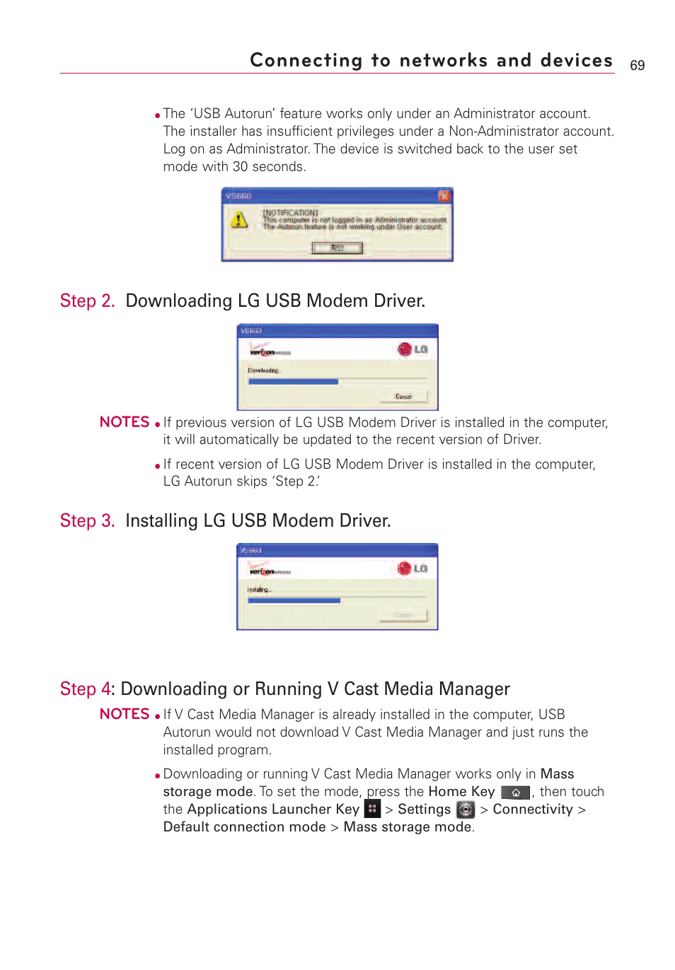 Connecting to networks and devices, Step 2. downloading lg usb modem driver | LG VS660 User Manual | Page 71 / 692