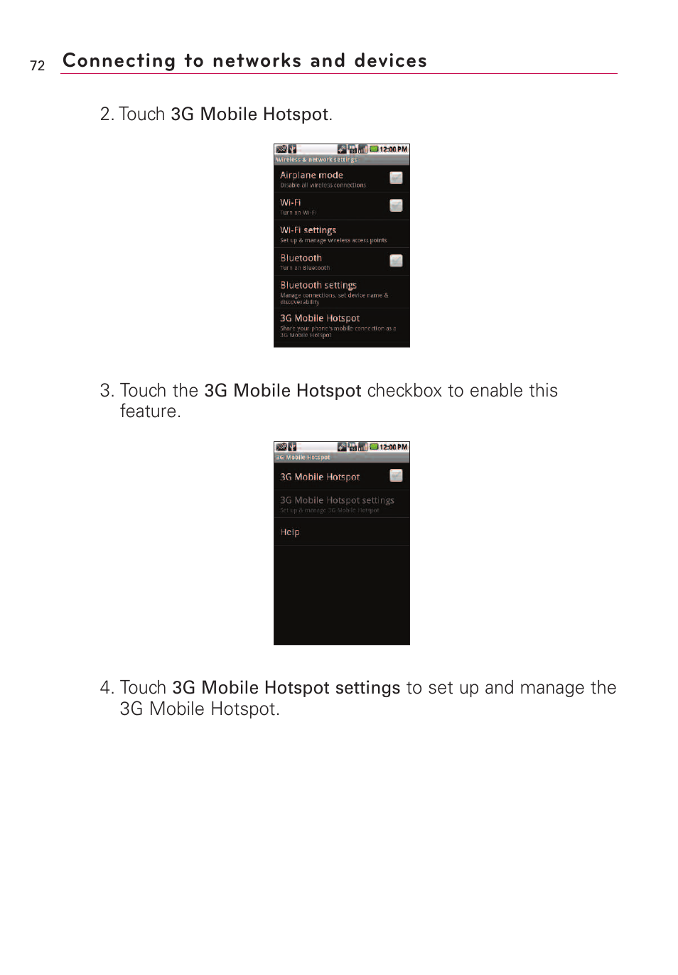 Connecting to networks and devices | LG VS660 User Manual | Page 74 / 692