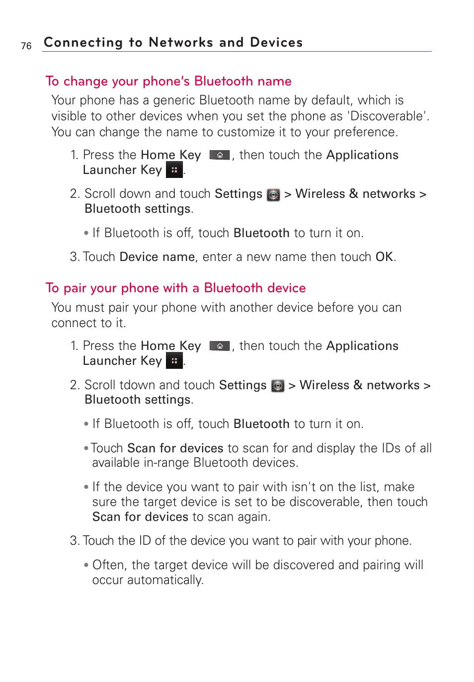 Connecting to networks and devices | LG VS660 User Manual | Page 78 / 692