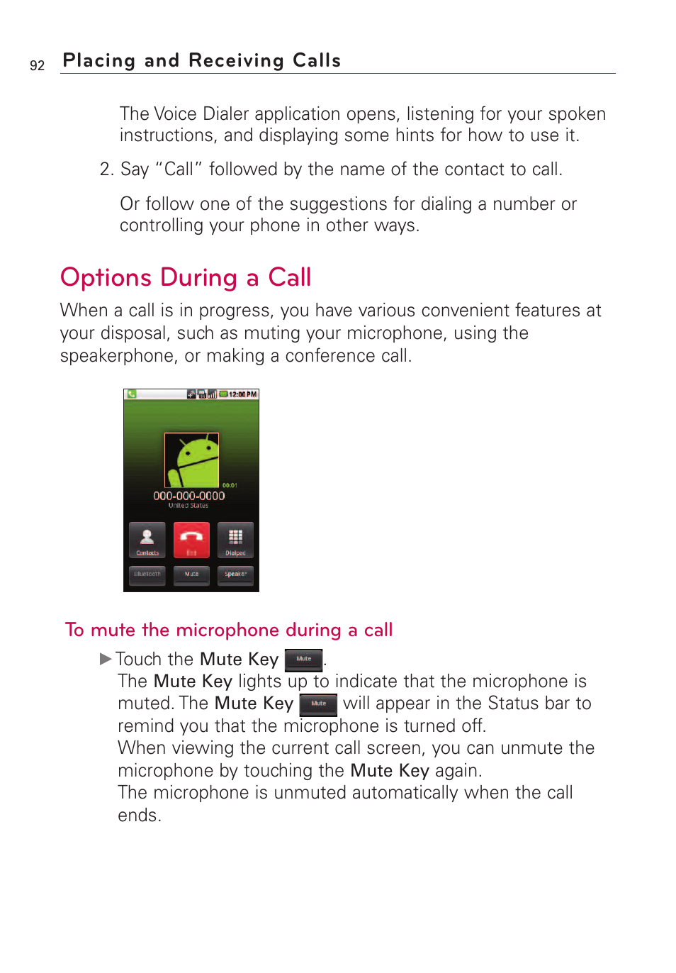 Options during a call | LG VS660 User Manual | Page 94 / 692