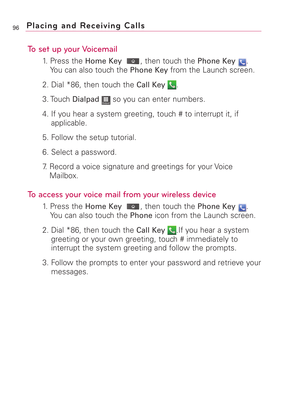 Placing and receiving calls | LG VS660 User Manual | Page 98 / 692