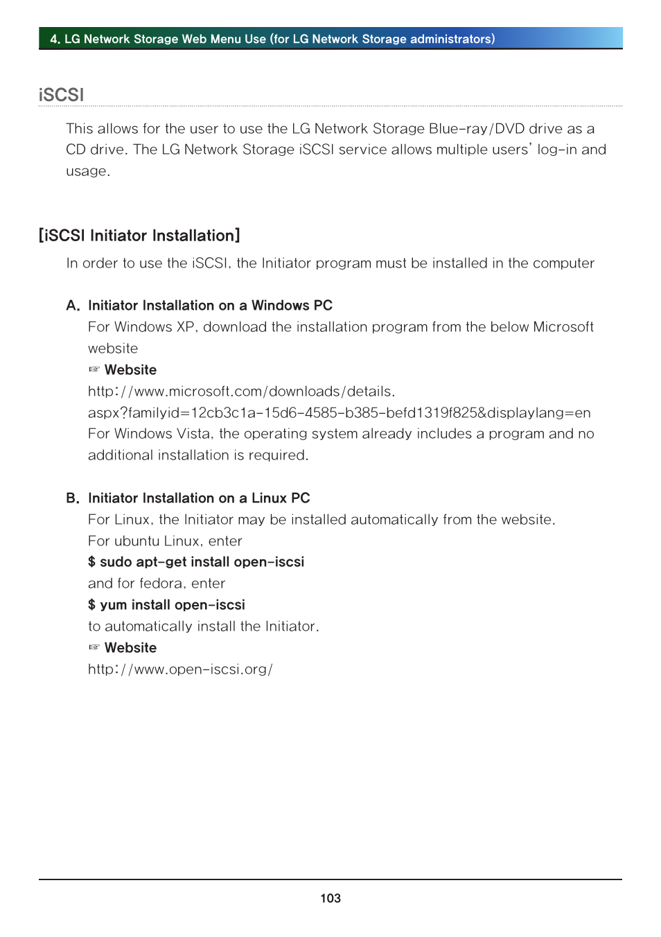 Iscsi | LG N2R1DB2 User Manual | Page 103 / 160